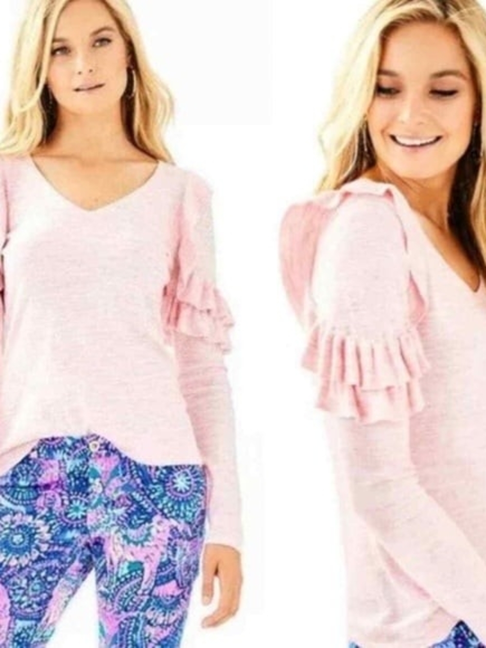 Lilly Pulitzer Fresca Pink Ruffle Shoulder Sweater.